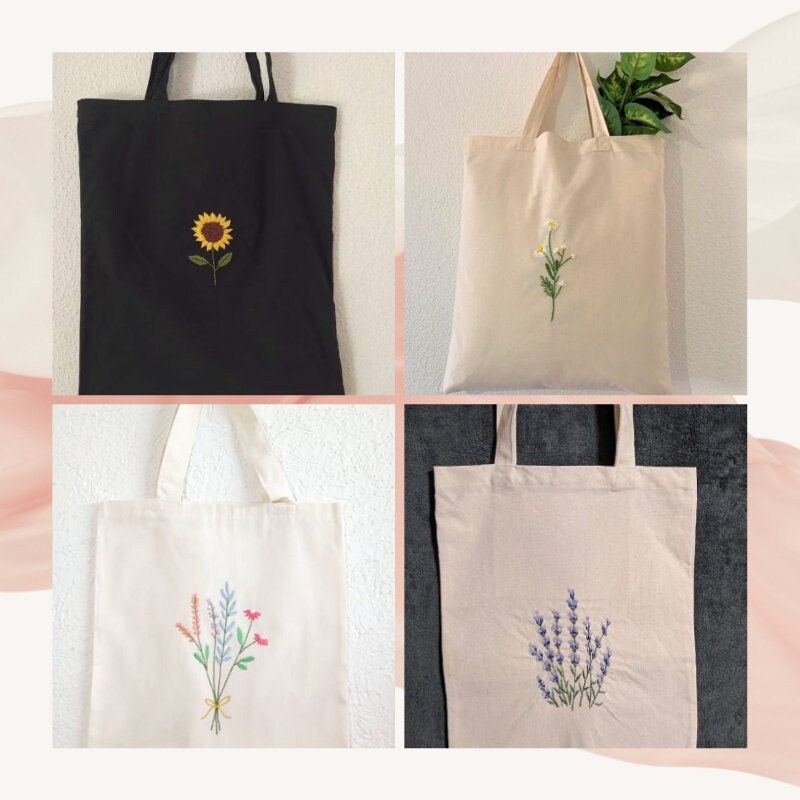 Hand Embroidery Wildflower Canvas Bag Kit, Modern Flower Embroidery Tote Bag  Kit for Beginners, DIY Needlework Craft Kit for Adults 