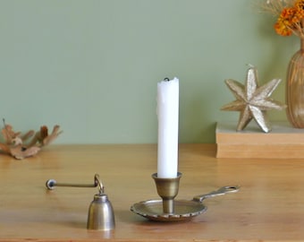 Handmade Brass Candle Holder & Snuffer Set: Antique-Inspired Fall Decor