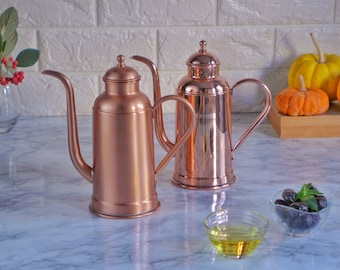 Handmade Copper Olive Oil Dispenser: Italian Kitchen Decor, Non-Drip Cruet