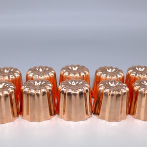 Set of 10 Large Copper Canele Mold, French Canele Molds, Copper Cake Molds, Copper Tinned Interior Molds, Copper Kitchen Molds, Cake Pan