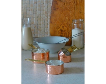 Pure Copper Measuring Cups with Brass Handle Stackable Set of 4 Copper Kitchen Gadgets Copper Kitchen Utensils Pantry Organization