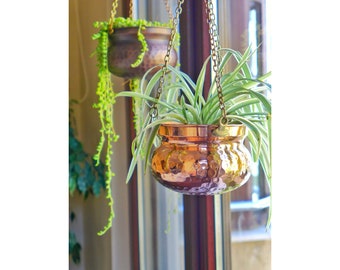 Hand Hammered Copper Hanging Planter: Disco Ball Style