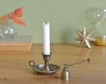 Handmade Brass Candle Holder & Snuffer Set: Antique Anatolian Decor