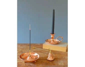 Juego de 3, candelabro de cobre Quemador de incienso Snuffer de velas, candelabro cónico, titular de incienso, decoración Hygge, candelabro de estilo vintage