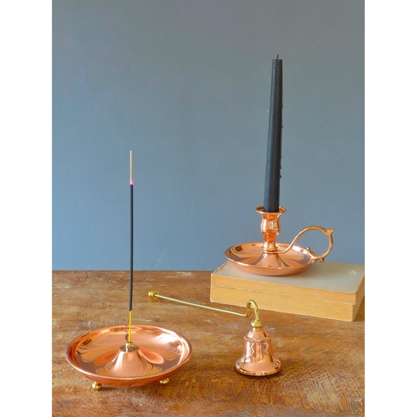Set of 3, Copper Candle Holder Candle Snuffer Incense Burner, Taper Candle Holder, Incense Holder, Hygge Decor, Vintage Style Candle Holder