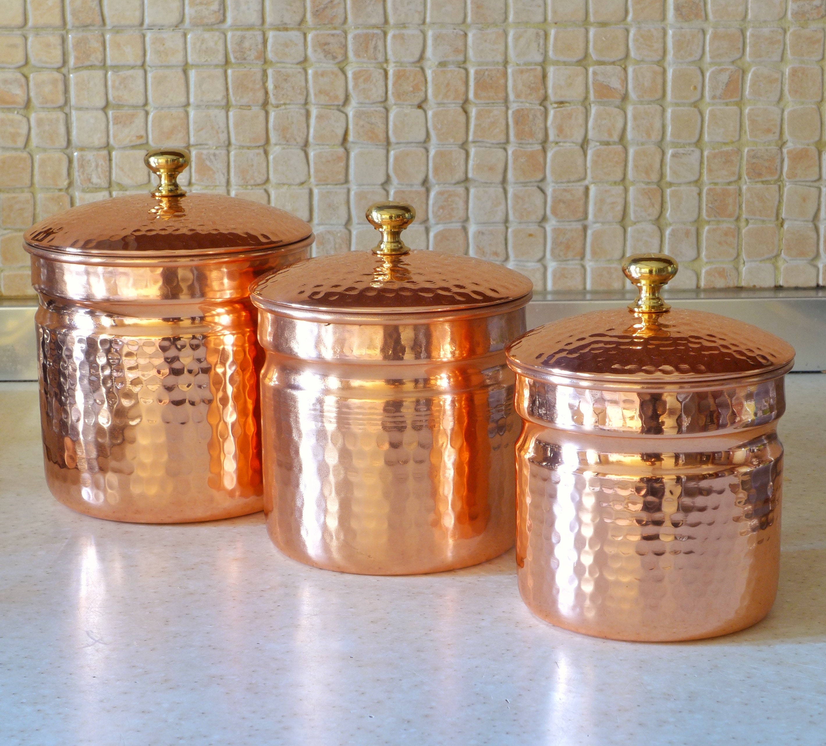 Pure Copper Kitchen Canister Set: Vintage Style, Brass Knob - Set