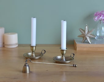 Set of 3 Brass Candle Holders & Brass Candle Snuffer Taper Candle Holder Brass Candle Holder Gold Candle Holder Candle Gift Box