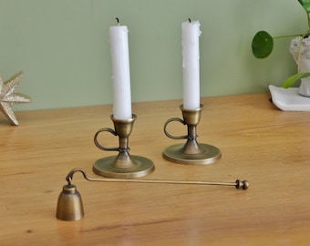 Antique Style Brass Candle Holder Set with Snuffer