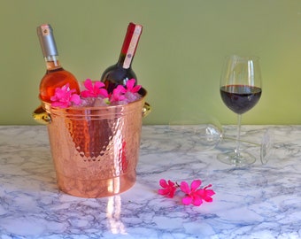 Handcrafted Hammered Copper Champagne Bucket with Brass Handles