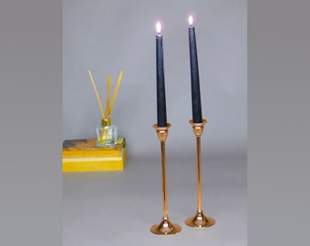 Set of 2 Copper Taper Candle Holder, Candle Stick Holder Set, Thin Taper Candle Holder, Christmas Mantle Decor, Thanksgiving Table Decor