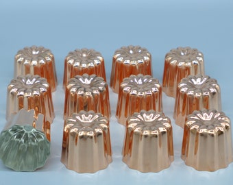 Conjunto de 12 moldes grandes de canele de cobre, moldes de canele franceses, moldes para pasteles de cobre, moldes interiores estañados de cobre, moldes de cocina de cobre, molde para pasteles