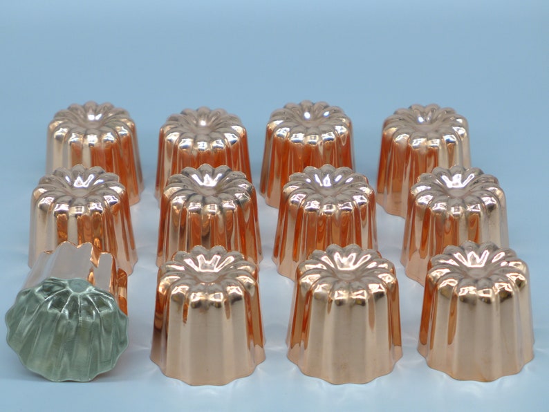 Set of 12 Large Copper Canele Mold, French Canele Molds, Copper Cake Molds, Copper Tinned Interior Molds, Copper Kitchen Molds, Cake Pan image 1