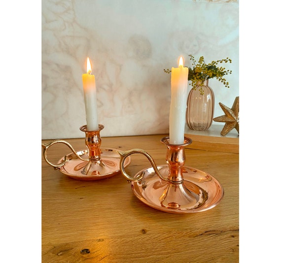Copper Candle Holder Set of 2, Copper Taper Candle Holder, Rustic