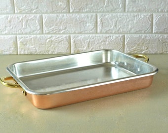 Handcrafted Copper Roasting Pan with Brass Handles: Turkish Kitchen Decor (14.5''x10.6'')