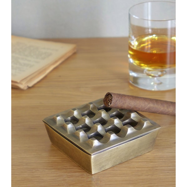 Brass Ashtray with Lid Cigar Ashtray 9 Grid Ashtray Vintage Large Ashtray Outdoor Ashtray Cigar Accessories Cigar Gift Smoker Gift