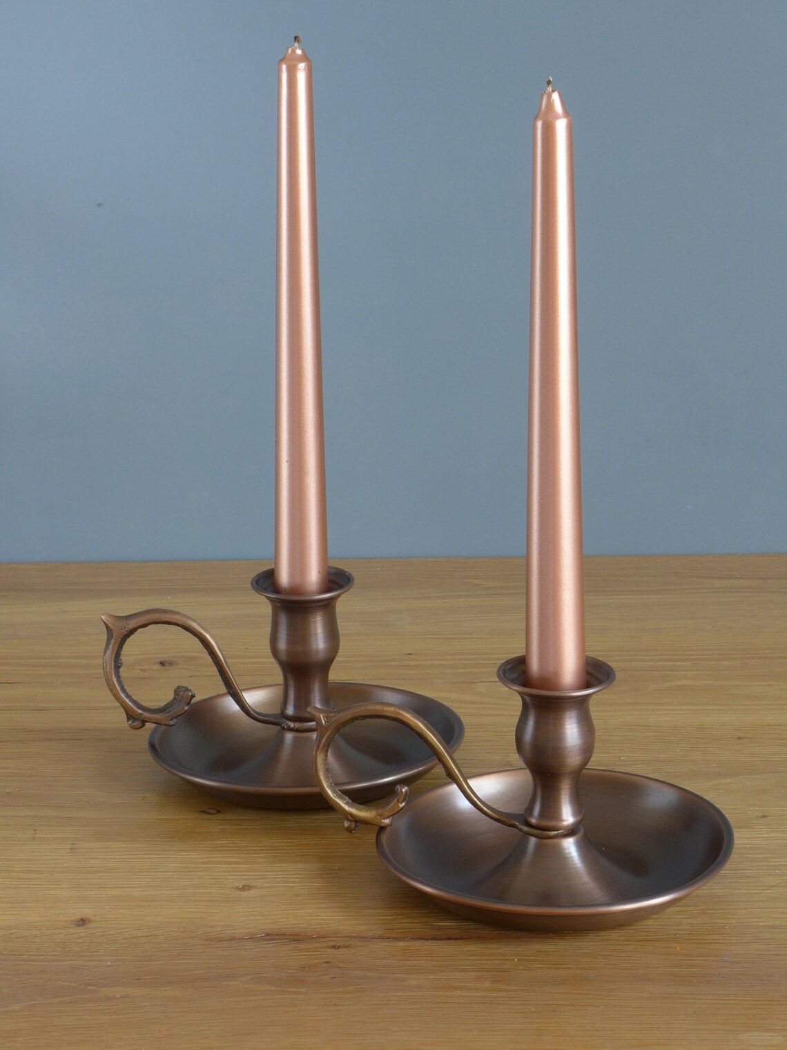 Set of 3 Copper Candlestick Holders & Candle Snuffer Solid Etsy