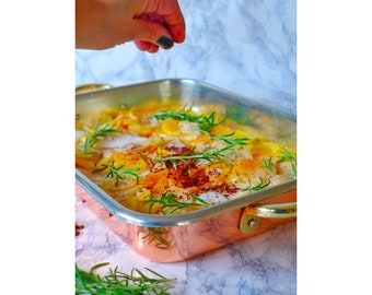 Handcrafted Copper Roasting Pan with Brass Handles (14.5''x10.6'')