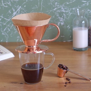 Copper Pour Over Coffee and Coffee Scoop, Coffee Dripper, Coffee Filter Holder, Coffee Brew Set, Coffee Lover Gift, Copper Coffee Maker