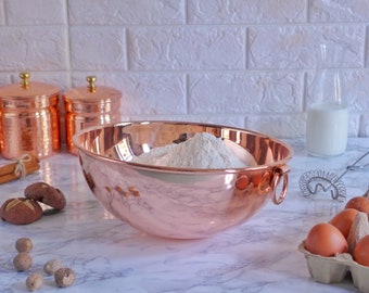 Copper Mixing Bowls Copper Beating Bowl with Loop Handle Copper Serving Bowl Handmade Bowl Large Bowl Decorative Bowl Cooking Gift