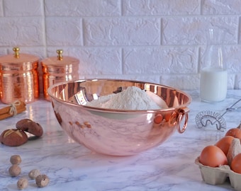 Handmade Copper Mixing Bowl with Loop Handle: Kitchen Cooking Gift