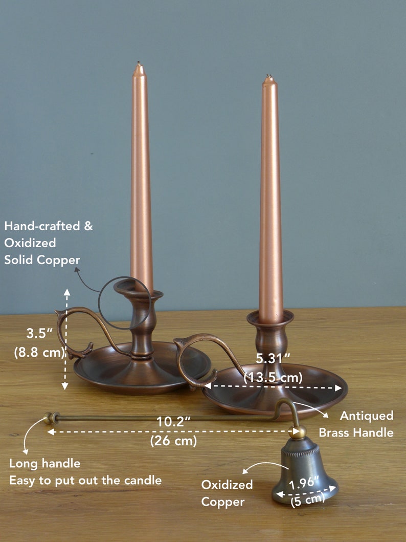 Set of 3 Copper Candlestick Holders & Candle Snuffer Solid Etsy
