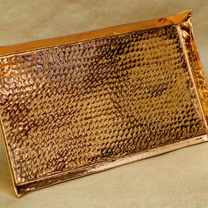 Copper Serving Tray, Pure Copper Hammered Tray, Rectangular Large Serving Platter, Serving Tray, Decorative Tray, Housewarming Gift