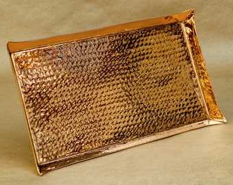 Copper Serving Tray, Pure Copper Hammered Tray, Rectangular Large Serving Platter, Serving Tray, Decorative Tray, Housewarming Gift