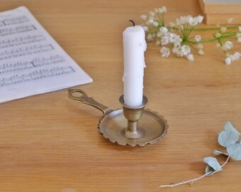 Handmade Brass Taper Candle Holder: Antique Gold Chamberstick