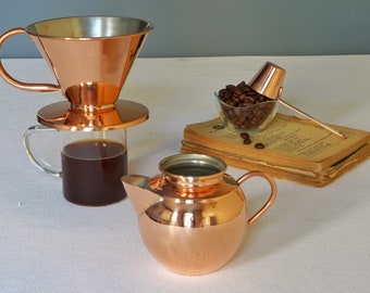 Copper Pour Over Coffee Maker Set with Coffee Pot and Coffee Scoop, Coffee Dripper, Filter Holder, Coffee Brew Set, Coffee Lovers Gift