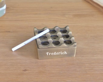 Personalized Brass Cigar Ashtray with Lid, 9-Grid Vintage Design