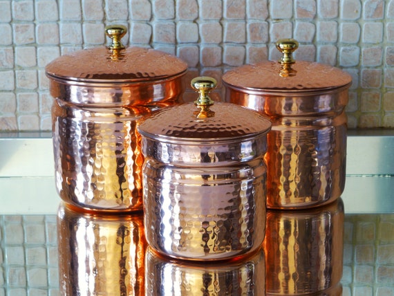 Pure Copper Kitchen Canister Set: Vintage Style, Brass Knob - Set