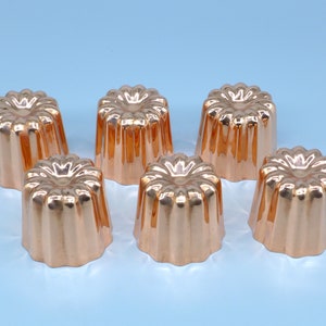 Set of 6 Large Copper Canele Mold, French Canele Molds, Copper Cake Molds, Copper Tinned Interior Molds, Copper Kitchen Molds, Cake Pan