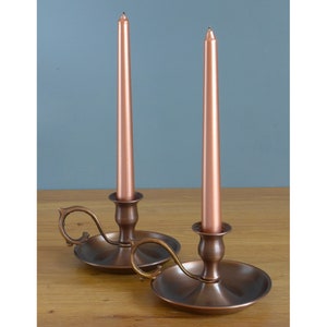 Set of 2 Copper Candlestick Holder, Vintage Style Candle Holders with Plate, French Candle Holder, Library Decor, Solid Copper Candlesticks