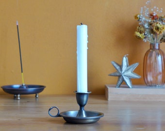 Handcrafted Brass Taper Candle Holder: Vintage Style Antiqued Gold