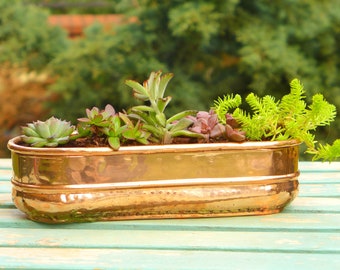 Long Copper Planter Pot, Windowsill Rectangular Planter, Copper Plant Pot, Succulent Planter, Cacti Planter, Plant Lovers Gift, Home Decore