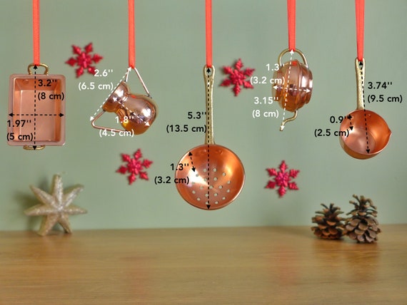 Copper Christmas Ornament Set: Miniature Kitchen Utensils