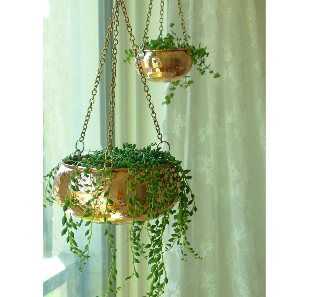 Copper Hanging Planter Set of 2, Hanging Indoor Planter, Wall Hanging Planter, Disco Ball