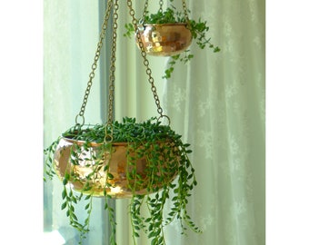 Copper Hanging Planter Set of 2, Hanging Indoor Planter, Wall Hanging Planter, Disco Ball Planter, Copper Planter Pot, Copper Plant Pot