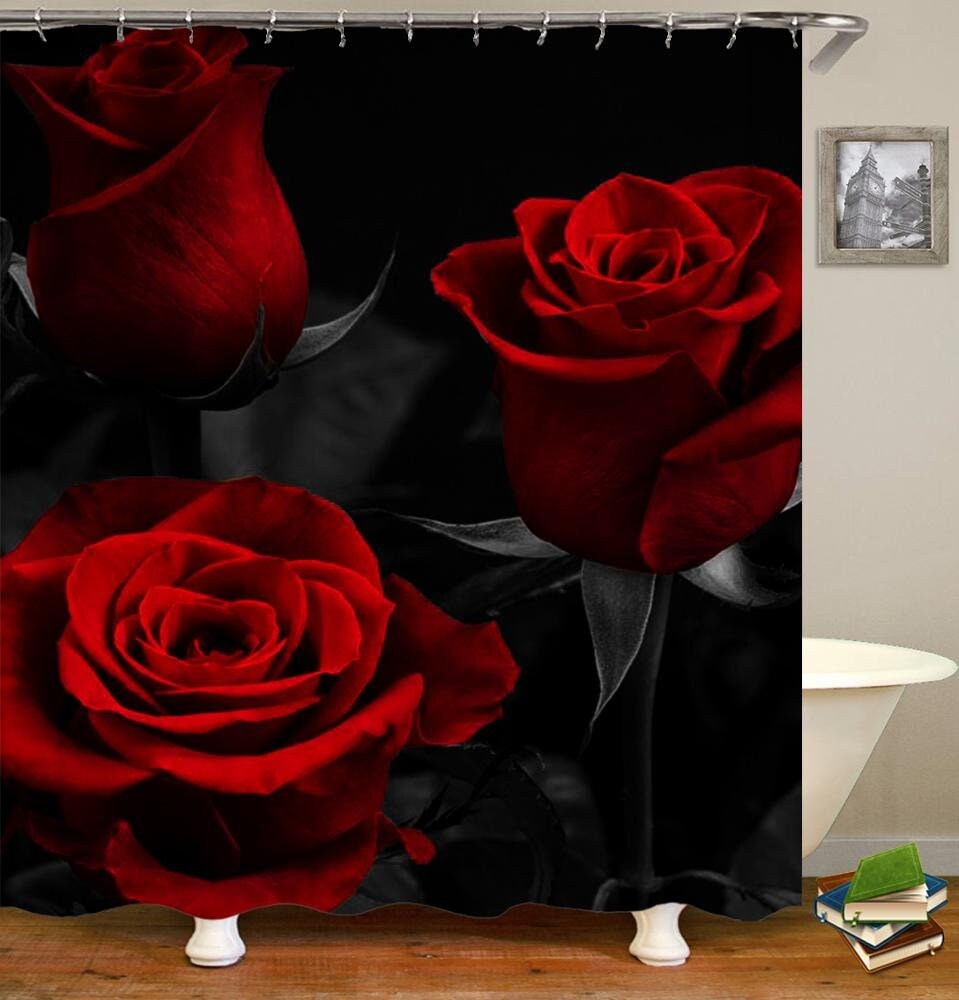 Magnifique Rideau de Douche 180x180 Rose Rouge et Noir Neuf Sous Emballage avec Étiquette