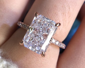 4 CT Radiant Cut Moissanite Engagement Ring, Radiant Cut Solitaire Ring, Forever One Radiant Cut Ring, Hidden Halo Promise Ring Gift for Her