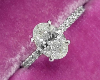 Anillo de compromiso de moissanita de corte ovalado de 1 CT, anillo de oro macizo de 14 quilates, anillo de bodas de corte ovalado, anillo de aniversario, anillo solitario, anillo de promesa, regalo para ella