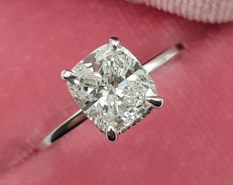 1.5 CT Cushion Cut Moissanite Engagement Ring 14K Solid Gold Ring Wedding Ring Solitaire Ring Cushion Halo Anniversary Ring Promise Ring