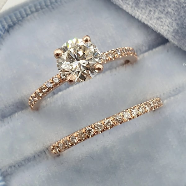 14K Solid Gold Ring Round Moissanite Engagement Ring Set High Quality Wedding Ring Set Bridal Ring Set Stacking Ring Round Cut Promise Ring