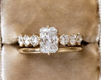 1 CT Radiant Moissanite Diamond Ring Set Solitaire Ring Engagement Ring Set Gold Promise Ring For Anniversary Ring Set Bridal Ring for Women