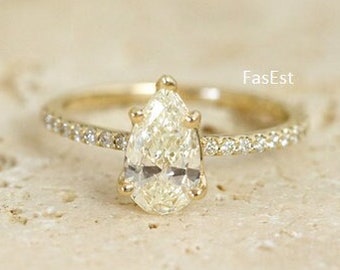1 ct Moissanit Diamant Ring Verlobungsring 14K Gelbgold Pear Cut Ehering Birne Jubiläumsring Birne Diamant Ring