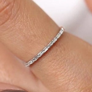 14K Solid Gold Ring, Baguette Diamond Wedding Ring, Half Eternity Women's Band, Minimalist Moissanite Engagement, Dainty Ring, Promise Ring.