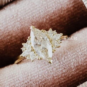 14K Solid Gold Ring Marquise Moissanite Diamond Ring Engagement Ring Vintage Ring Wedding Ring Anniversary Ring Solitaire Ring Promise Ring