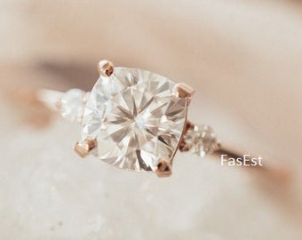 1 CT Dainty Cushion Cut Moissanite Diamond Engagement Ring 14K Yellow Gold Ring Promise Ring Cushion Cut Wedding Ring For Her Solitaire Ring