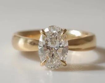3 CT Oval Cut Diamond Moissanite Engagement Ring Thick Gold Band Solitaire, 14K Yellow Gold Wedding Ring, Classic Anniversary Gift For Her