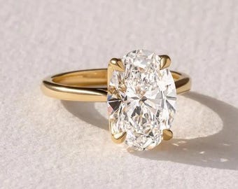 2.5 CT Moissanite Oval Ring, Solitaire Engagement Ring, 14K Yellow Gold Wedding Ring, Bridal Jewelry, Anniversary Gift, Diamond Women Ring